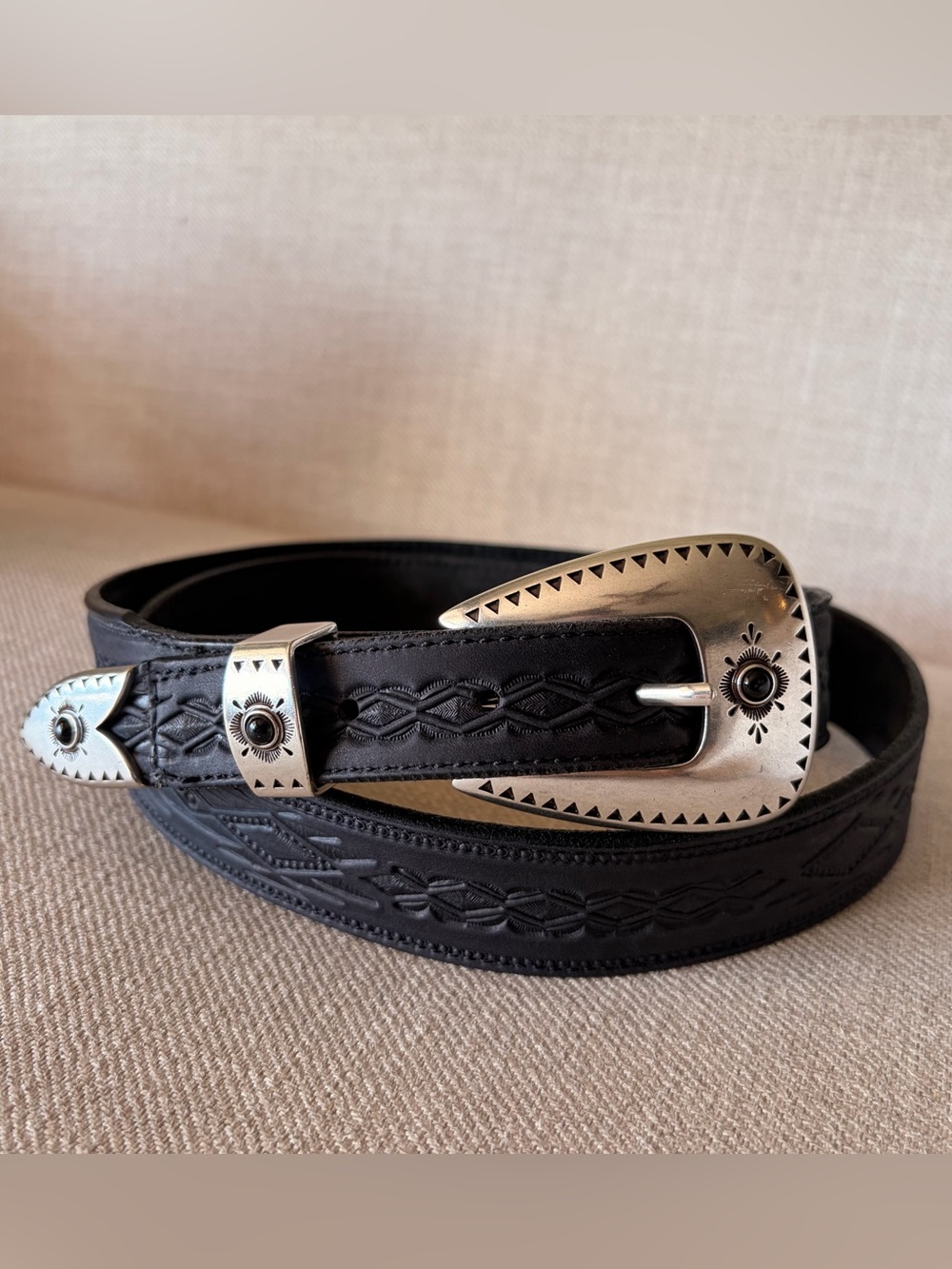 Tony Lama Size XL Dakota Black Leather Western Belt #C51293 Silver Hardware